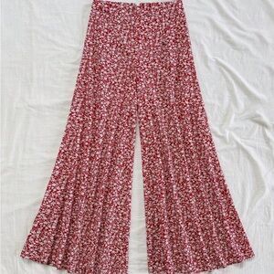 SHEIN Red Floral Print Wide-Leg Trousers